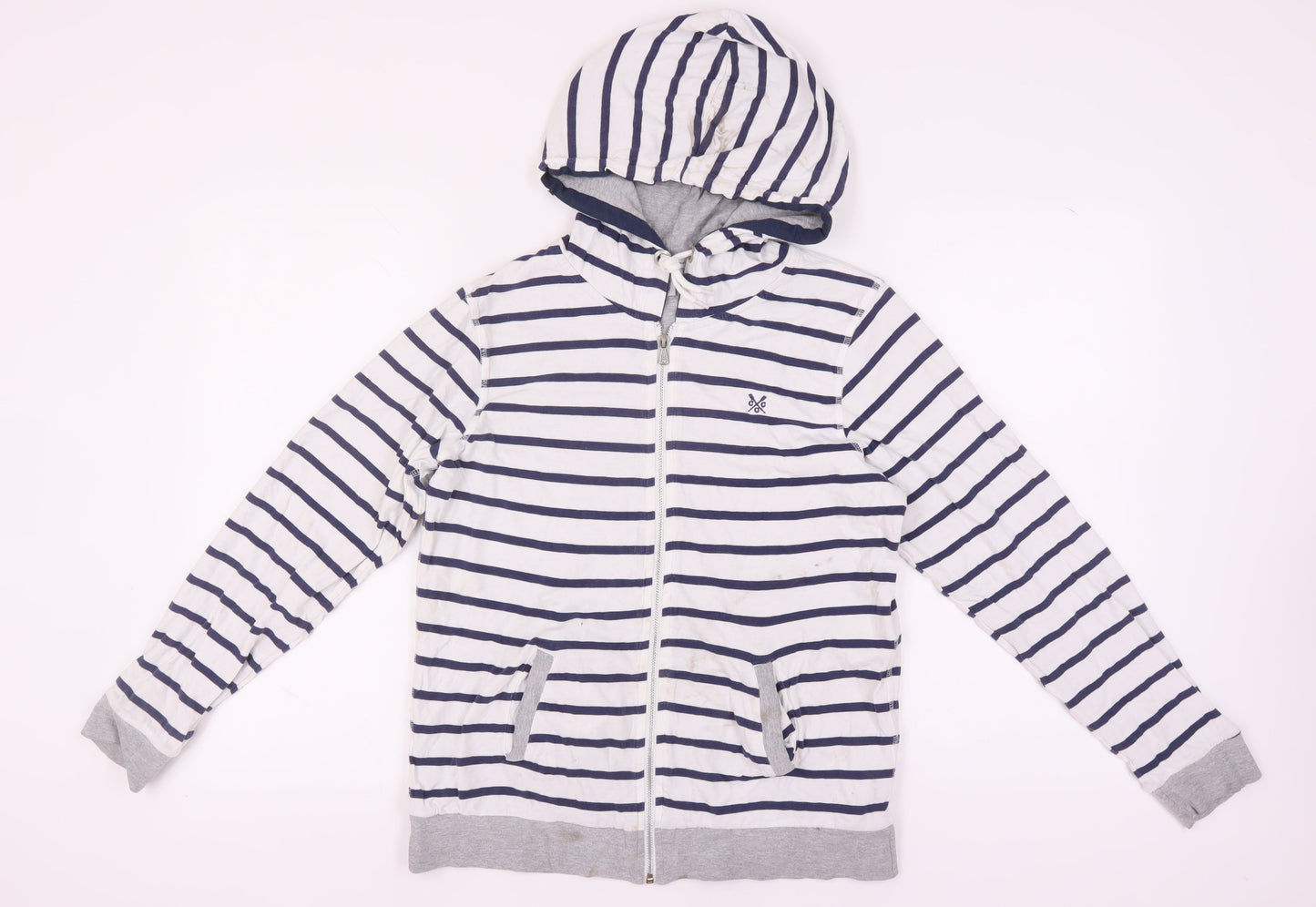 Crew Clothing Women's White Stripe Full Zip Hoodie Size 12