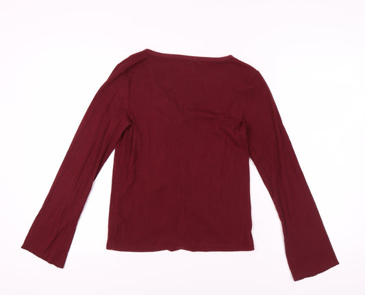 GAP Women's Red V-Neck Button-Up Long Sleeve Top, M