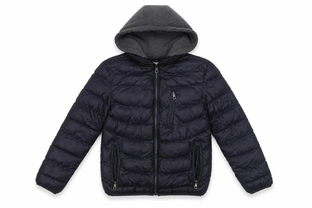 Front view of Z&Y Fashion boys’ black puffer jacket with hood 12 years