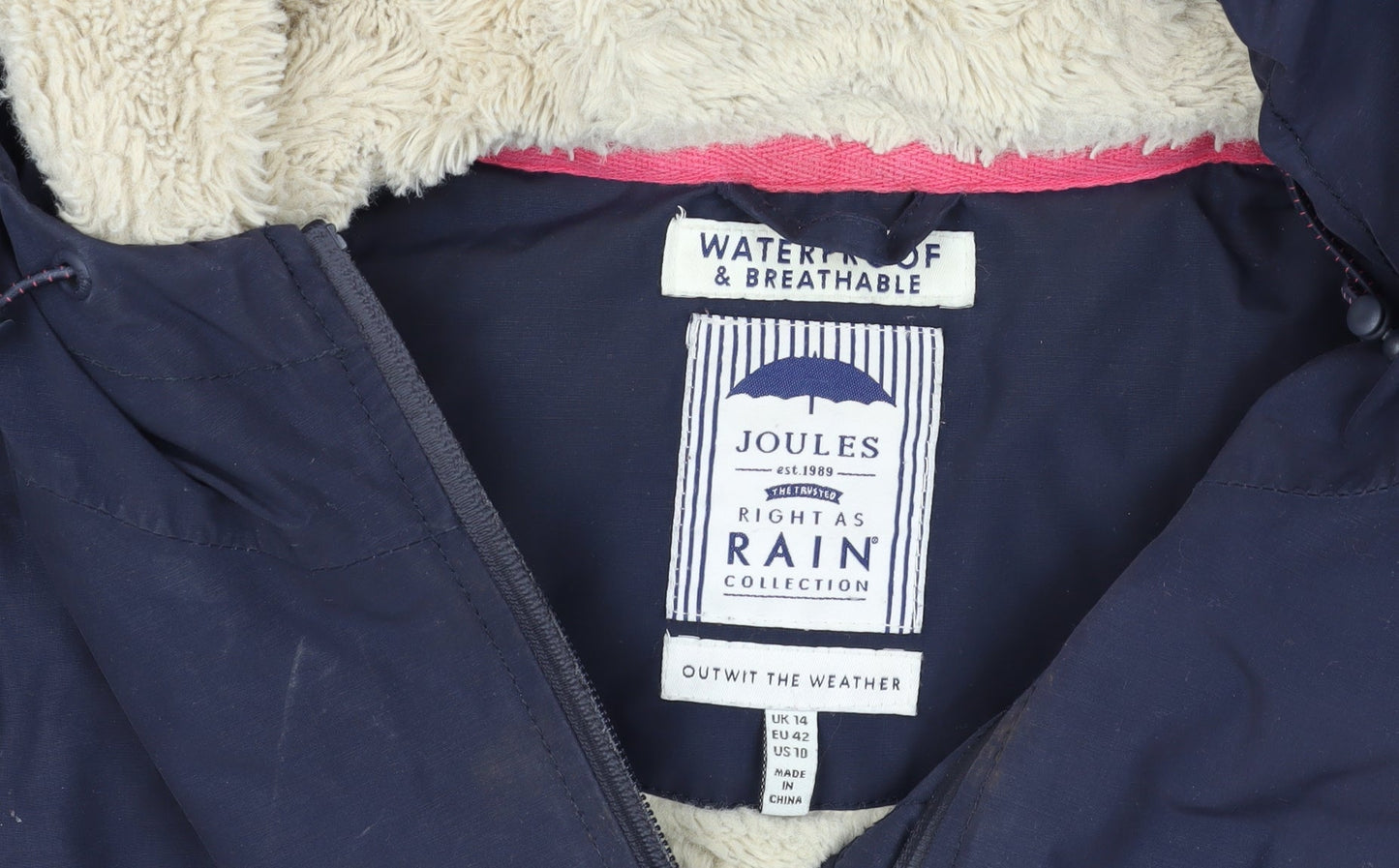 Joules Women's Blue Parka Coat Size 14 Waterproof