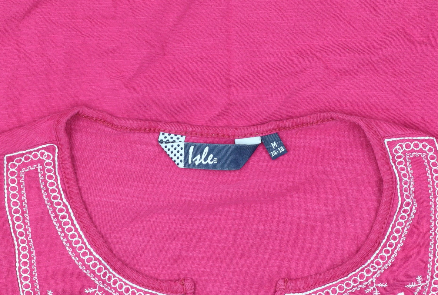 Isle Women's Pink Embroidered T-Shirt, Size M