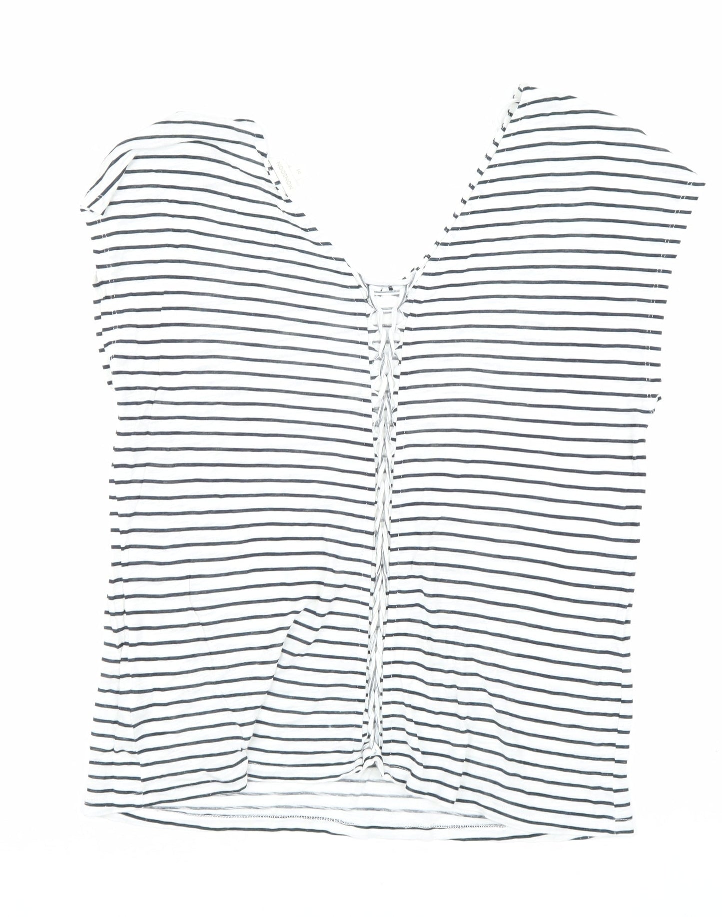 Monsoon Womens White Striped T-Shirt V-Neck Medium
