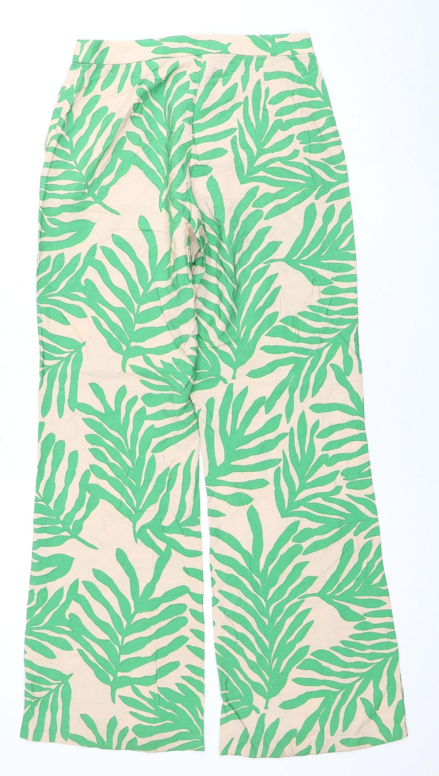 H&M Women's Green Beige Floral Trousers Size 10 Tropical