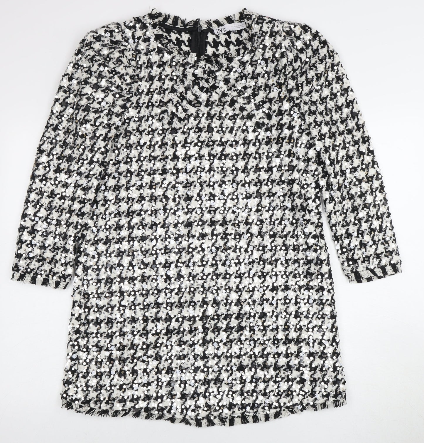 Zara Women’s Black & White Sequin Shift Dress Size 12