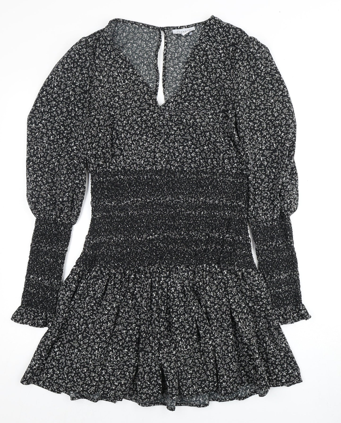 Topshop Women's Black Floral Long Sleeve Dress Size 10