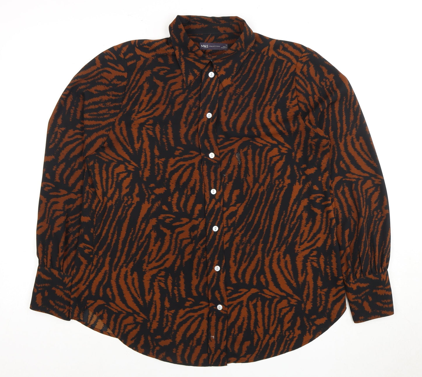 Marks and Spencer Women's Brown Animal Print Button-Up Shirt