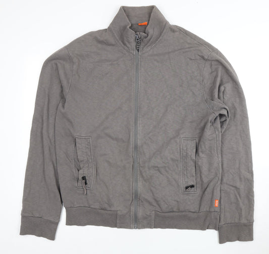 BOSS Men's Grey Full Zip Logo Sweatshirt 2XL