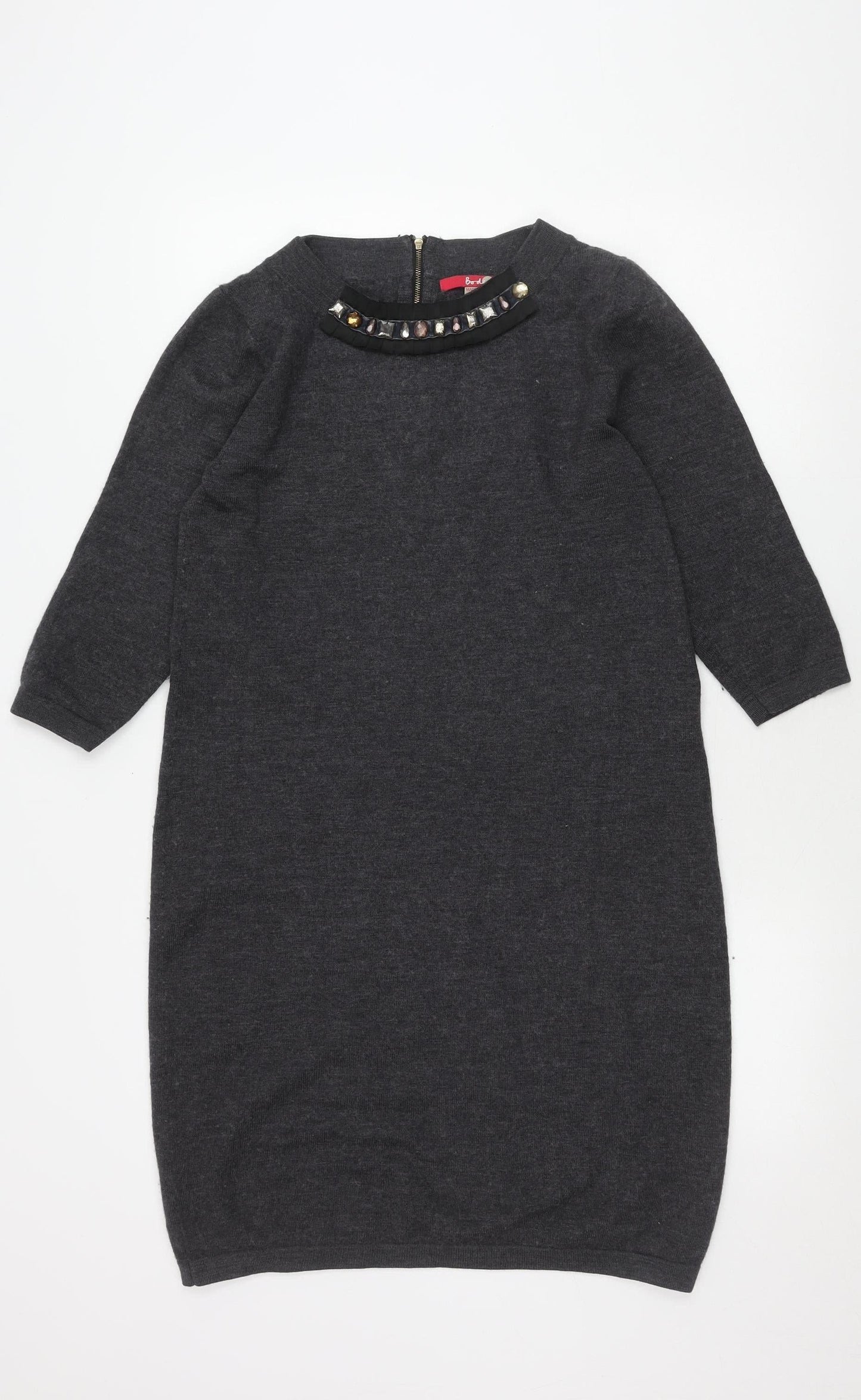 Boden Women's Grey 3/4 Sleeve Studded Dress Size 14