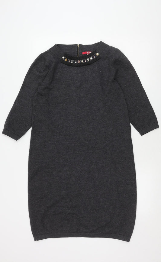 Boden Women's Grey 3/4 Sleeve Studded Dress Size 14