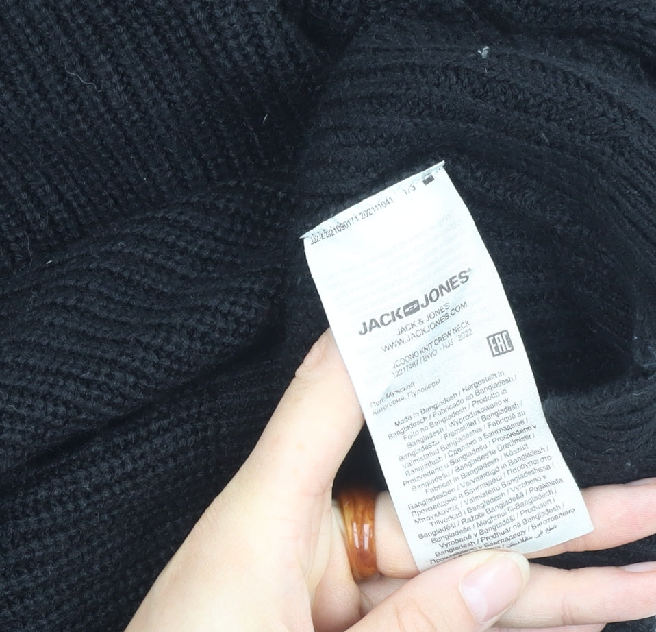 Jack & Jones Black Crew Neck Pullover, M, Men's Casual Jumper
