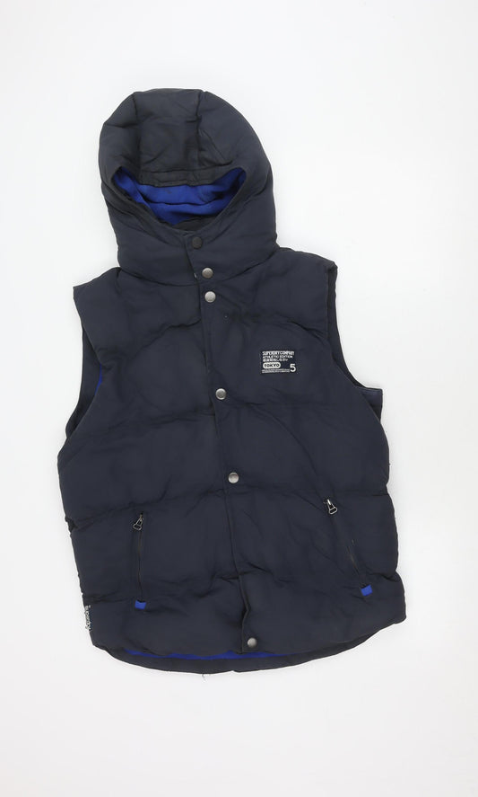 Superdry Men's Black Hooded Puffer Gilet Size L
