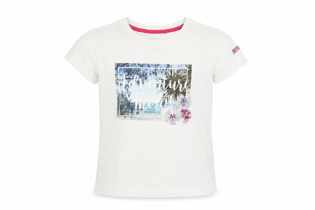 Front view of Regatta girls’ white adventure graphic t-shirt 7-8 years