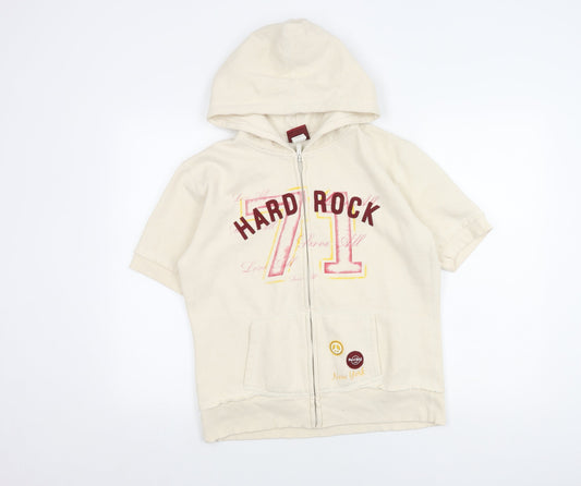 Hard Rock Cafe Beige Hooded Zip Jacket M