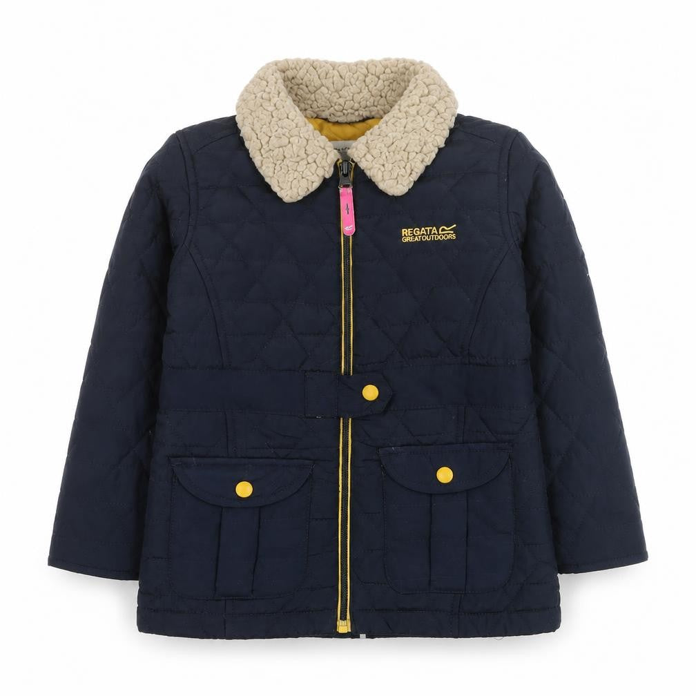 Front view of Regatta girls’ blue quilted jacket 6 years