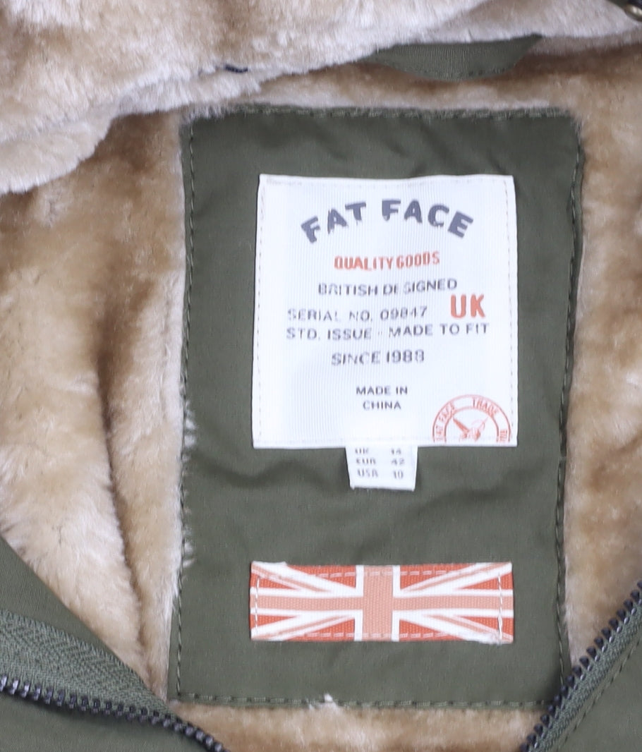 Fat Face Men's Green Parka Coat, Size 44, Hooded Winter