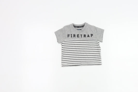 Firetrap Unisex Grey Striped T-Shirt, 0-3 Months, Casual Wear