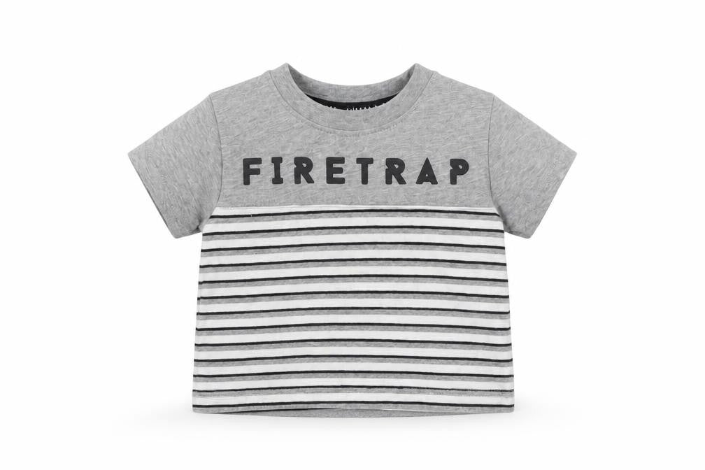 Firetrap Unisex Grey Striped T-Shirt, 0-3 Months, Casual Wear
