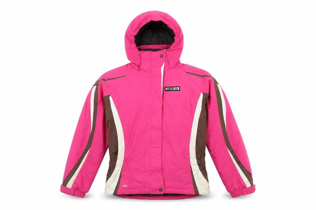Front view of Dare 2b girls’ pink ski jacket 11-12 years waterproof