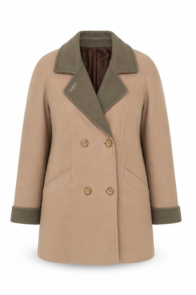 Klass Collection Women's Beige Wool Pea Coat Size 12