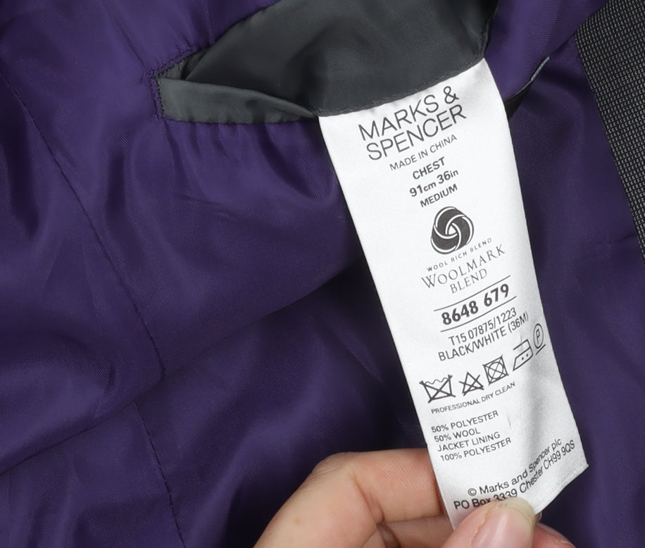 Marks and Spencer Grey Check Men's Blazer Size 36R