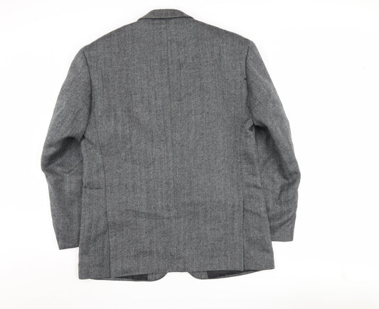 Greenwoods Men's Grey Herringbone Wool Blazer 42 REG