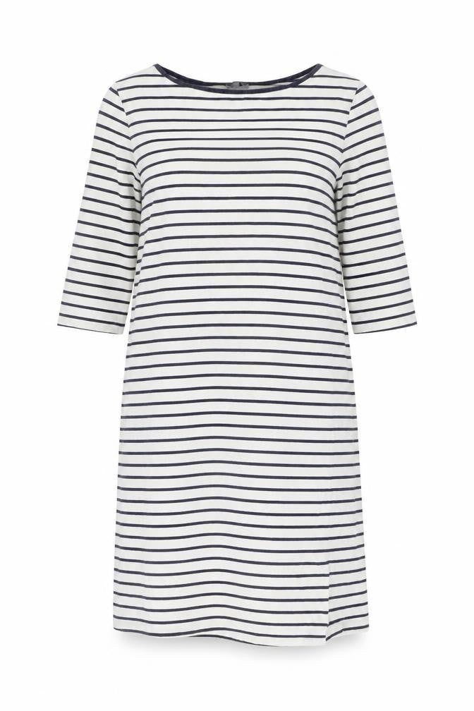 Jaeger Women's Striped Boat Neck 3/4 Sleeve Dress