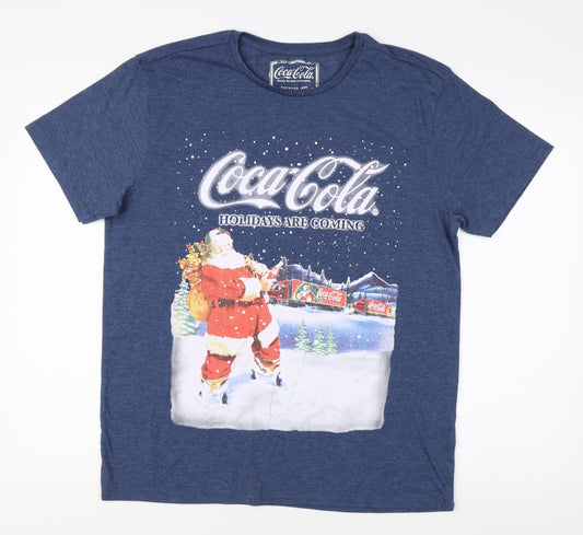 Coca-Cola Blue Christmas T-Shirt Men’s L Graphic Print
