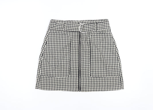 Stradivarius Women's Black Check Skirt Size 8
