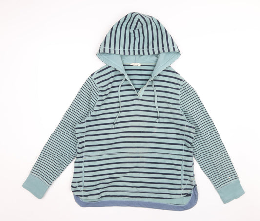 White Stuff Women's Blue Striped Hooded Pullover, Size 12