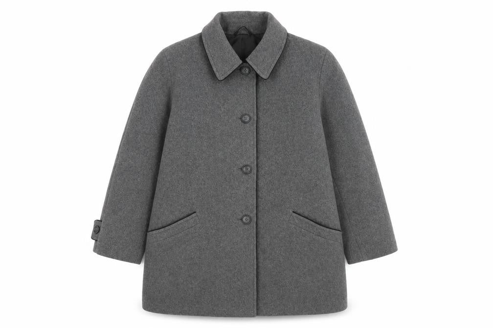 Front view of BH Women’s Grey Wool Overcoat, size UK 12, Classic Style