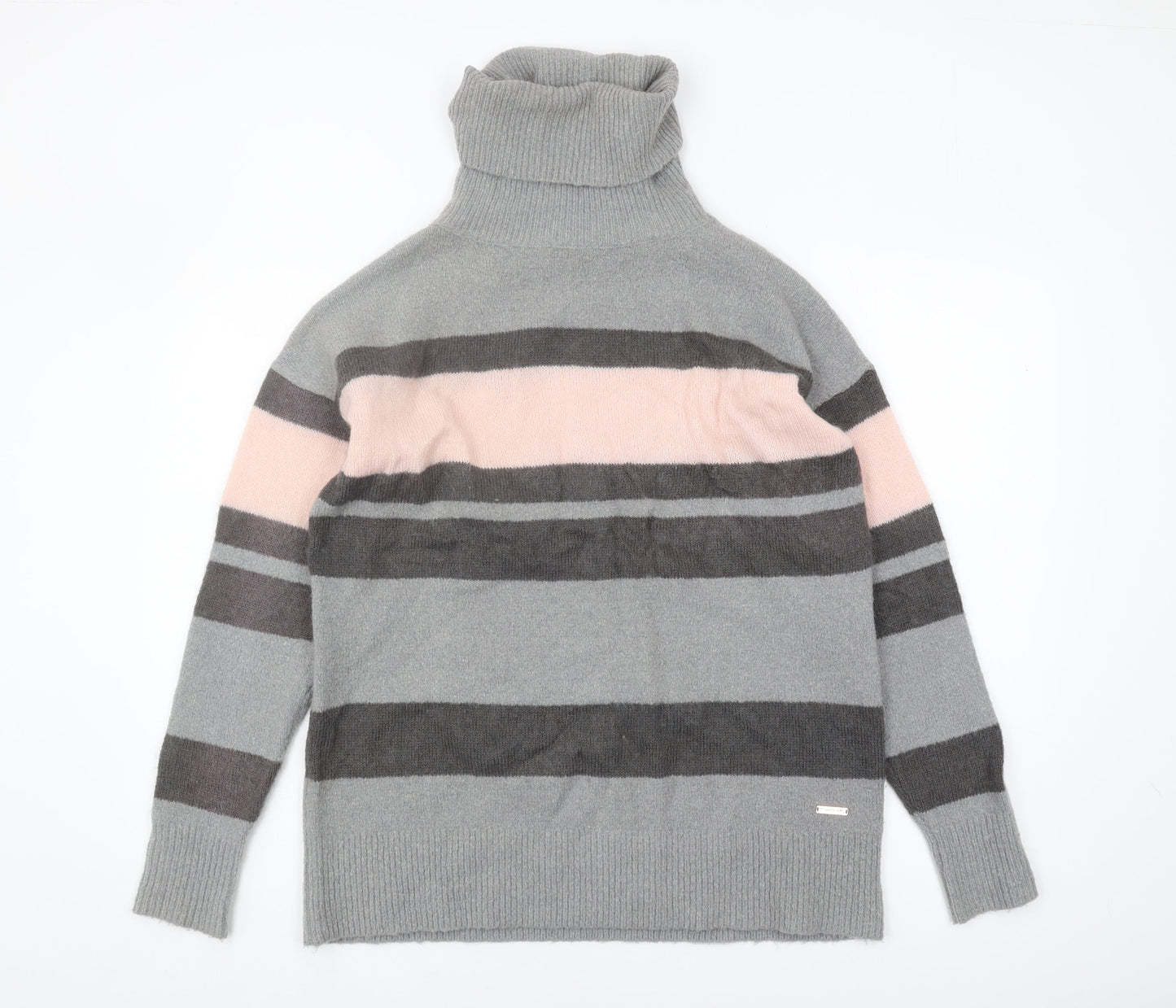 Sweaty Betty Women's Grey Striped Roll Neck Pullover - S