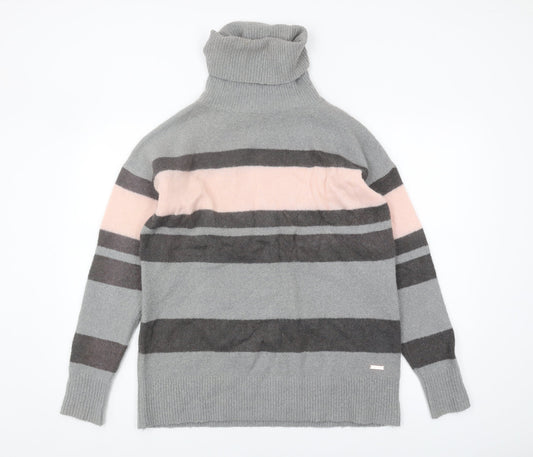 Sweaty Betty Women's Grey Striped Roll Neck Pullover - S