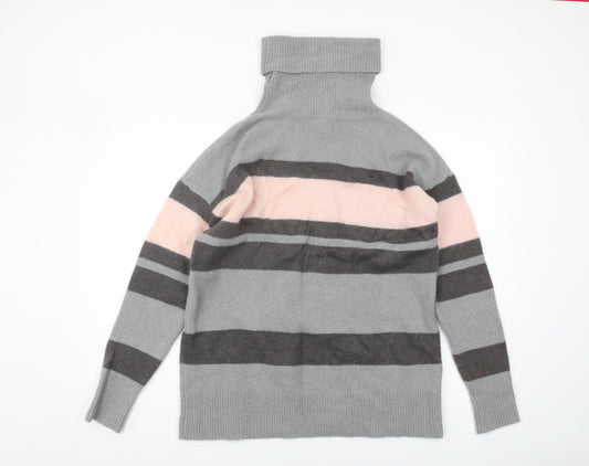 Sweaty Betty Women's Grey Striped Roll Neck Pullover - S