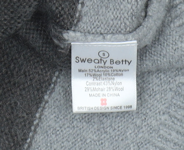 Sweaty Betty Women's Grey Striped Roll Neck Pullover - S
