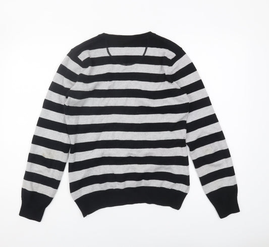 Jake's Men's Black Striped V-Neck Pullover Jumper M