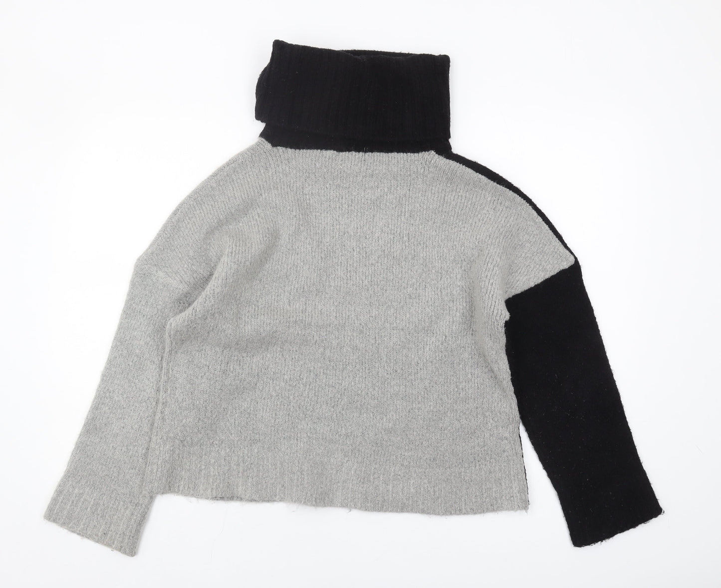 Brave Soul Women's Roll Neck Pullover Jumper, M, Black/Grey