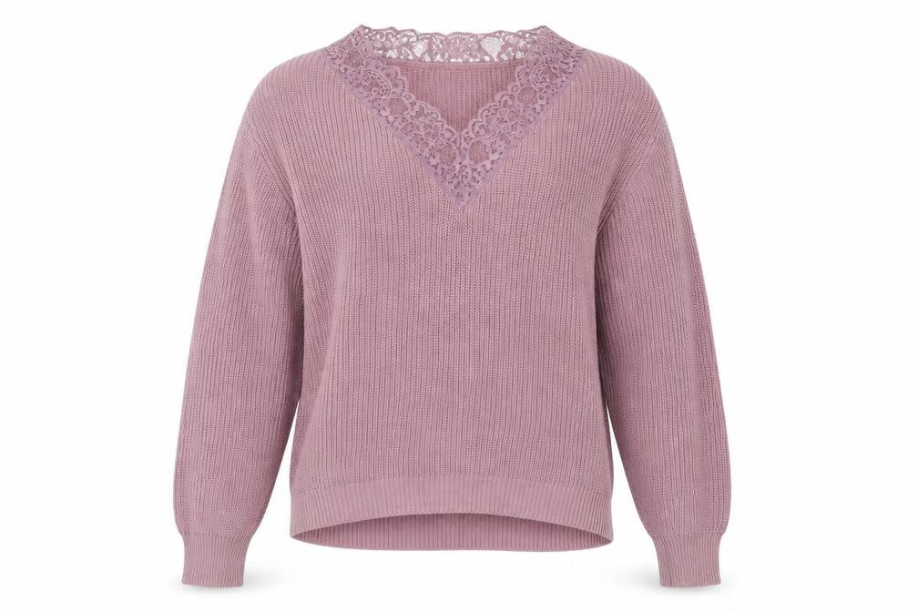 H&M Women's Purple Lace V-Neck Cotton Pullover Jumper XS