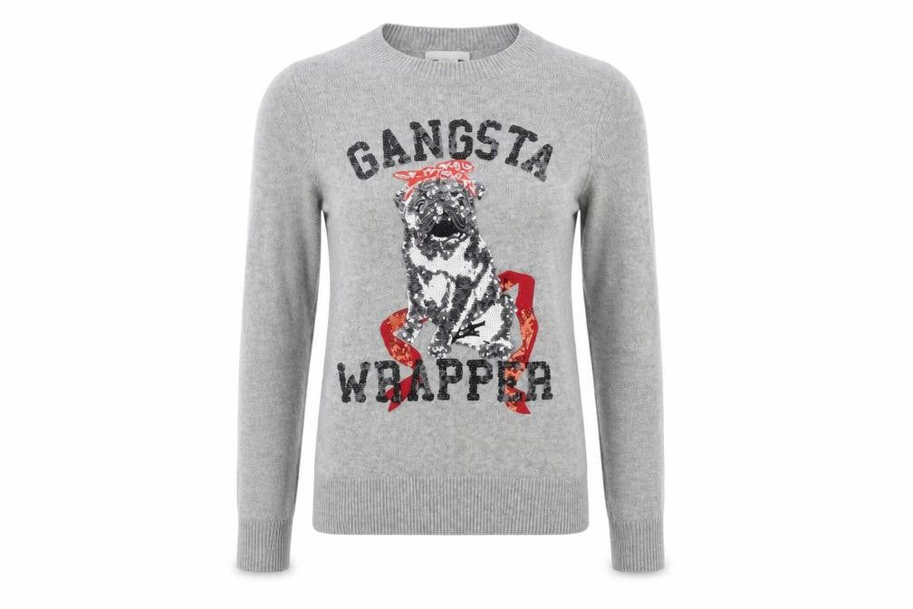 H&M Women's Grey Sequin Dog Christmas Jumper XS