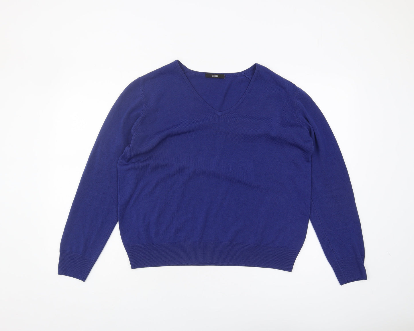 Marks and Spencer Women's Blue V-Neck Pullover Jumper 18