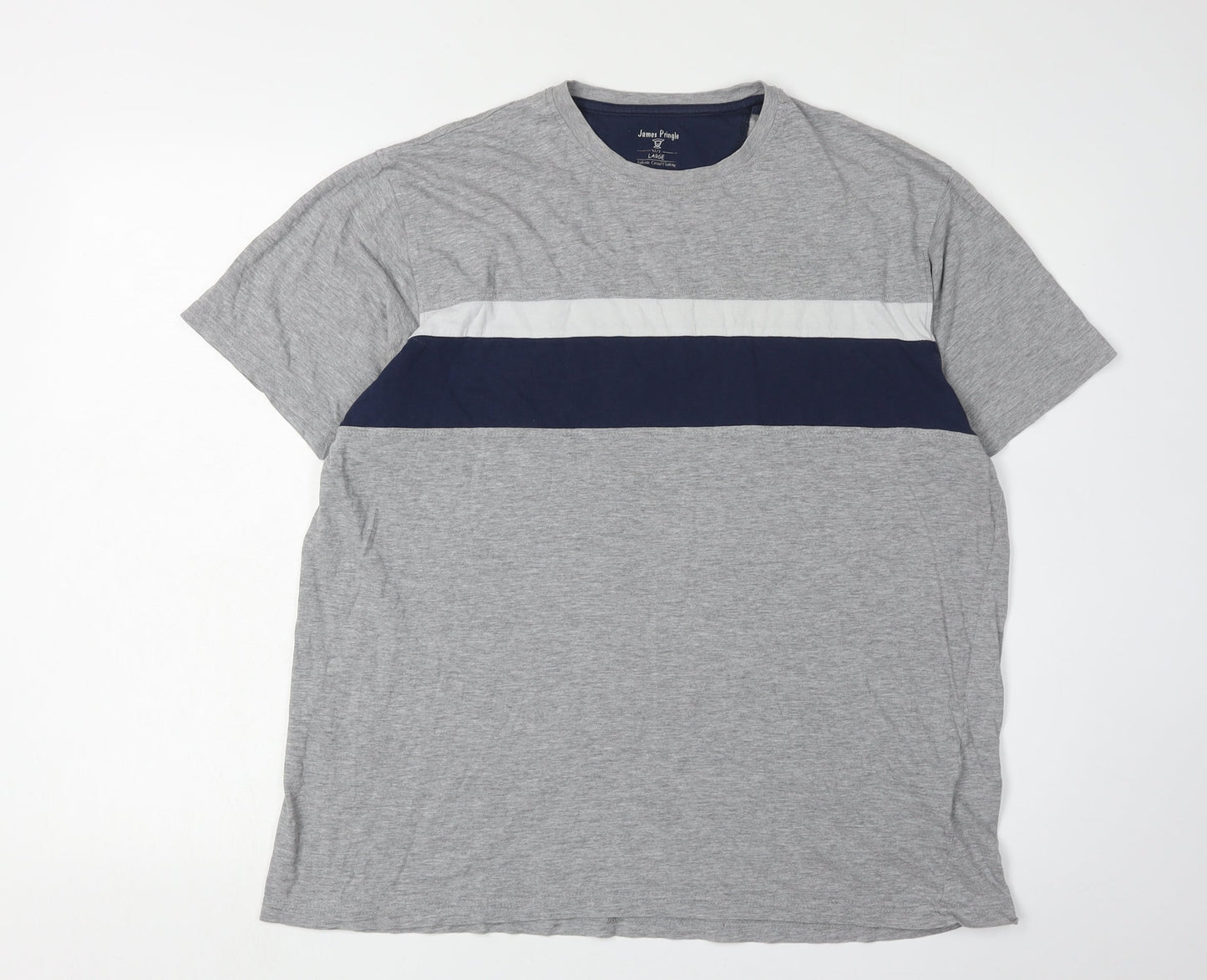 James Pringle Men's Grey Colourblock T-Shirt, Size L