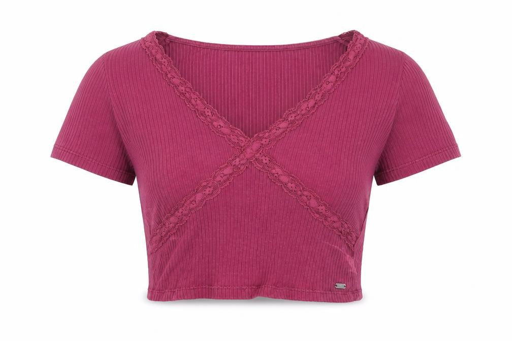 Pull & Bear Girls Purple Cropped Blouse V-Neck Size M