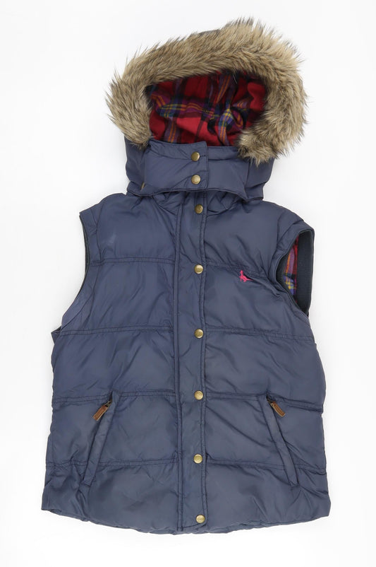 Jack Wills Women's Blue Fur Hooded Waistcoat Size 12
