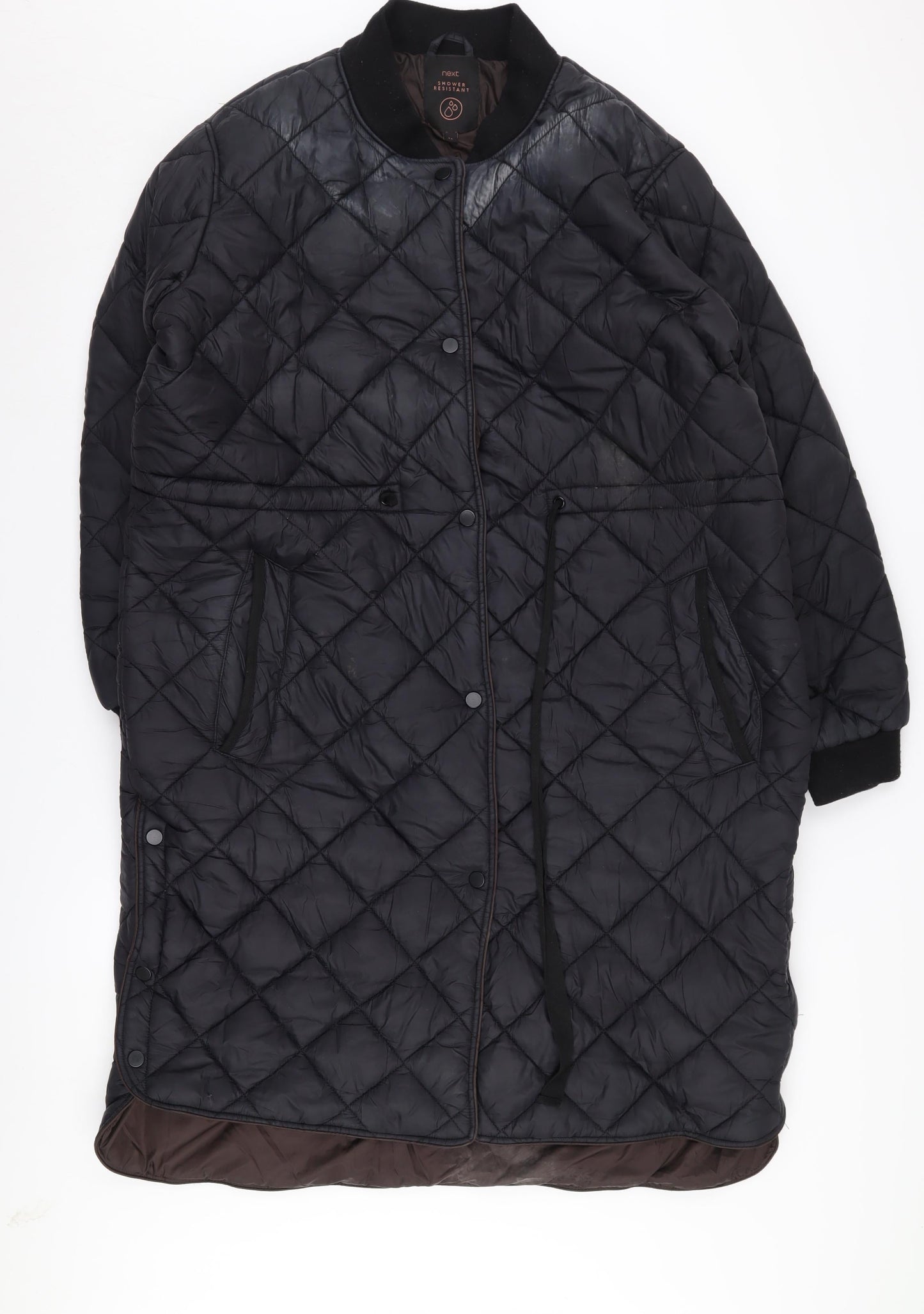 Next Women's Black Quilted Long Jacket Size 16