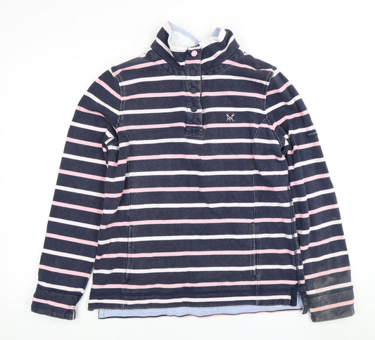 Crew Clothing Women's Blue Pink Henley Striped Sweatshirt Size 12