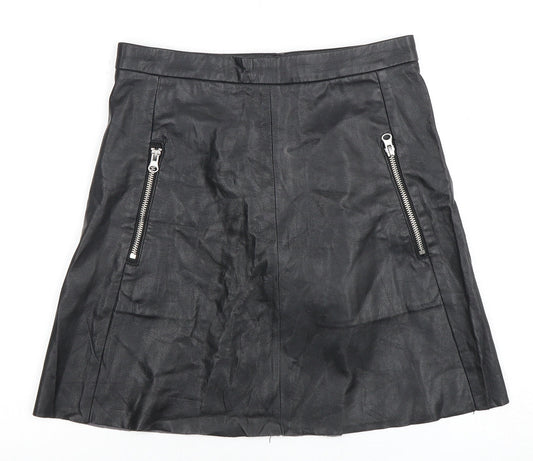 H&M Women's Black A-Line Skirt Size 8 with Zip Accents