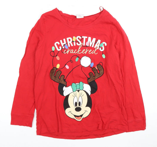 Disney Red Long Sleeve Minnie Mouse Christmas Top Size 10
