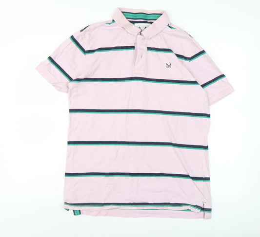 Crew Clothing Co. Men's Pink Striped Polo Shirt M