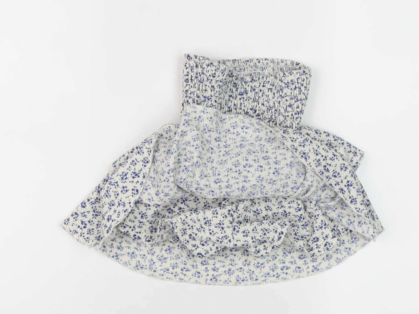 Zara Girls White Blue Floral Mini Skirt, Size 9 Years