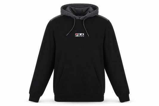 Front view of Fila Men's Black Pullover Hoodie M with Logo Accent