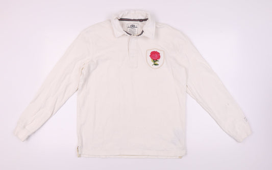 Joules Unisex Polo White M with Embroidered Rose